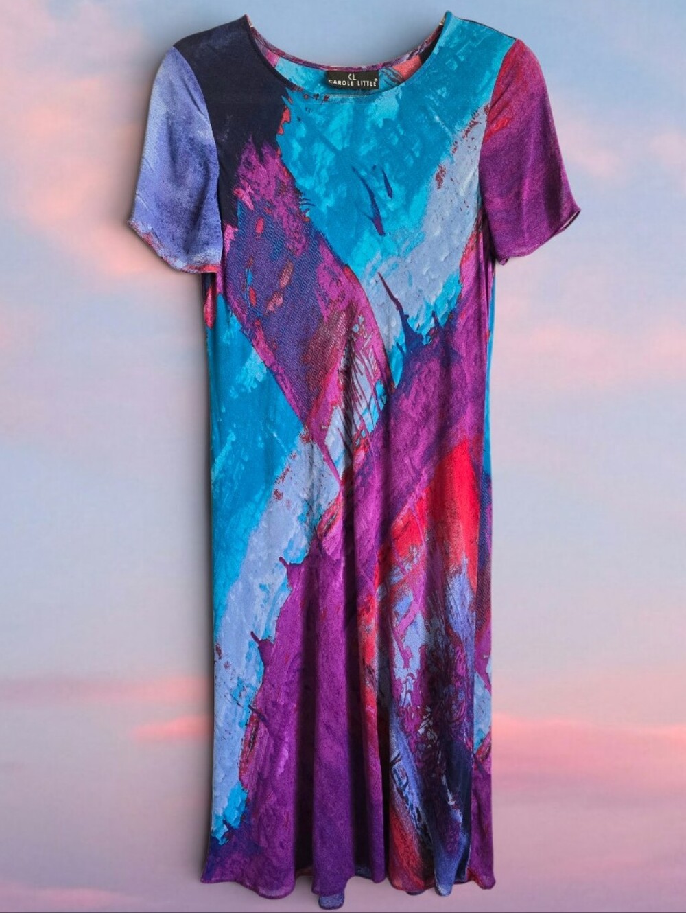 Vintage Semisheer Abstract Cool Tones Chiffon Dress